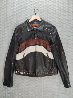 Vintage Wilsons Leather Moto Racing Jacket-Gold Stud Detail-Sz M